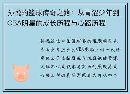孙悦的篮球传奇之路：从青涩少年到CBA明星的成长历程与心路历程